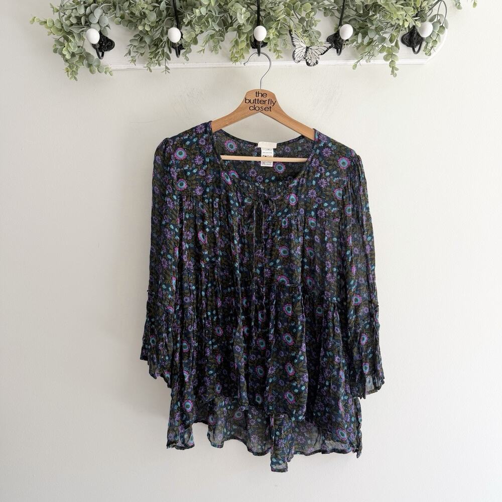 Natural Life Floral Boho Long Sleeve Blouse One Size cottage core hh5878